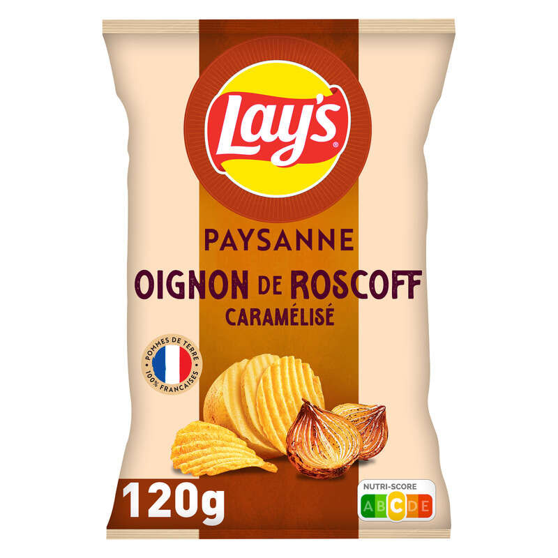 Lay's - Chips paysanne saveur oignons de Roscoff caramélisés - Le sachet de 120g Lay's - Chips paysanne saveur oignons de Roscoff caramélisés - Le sachet de 120g