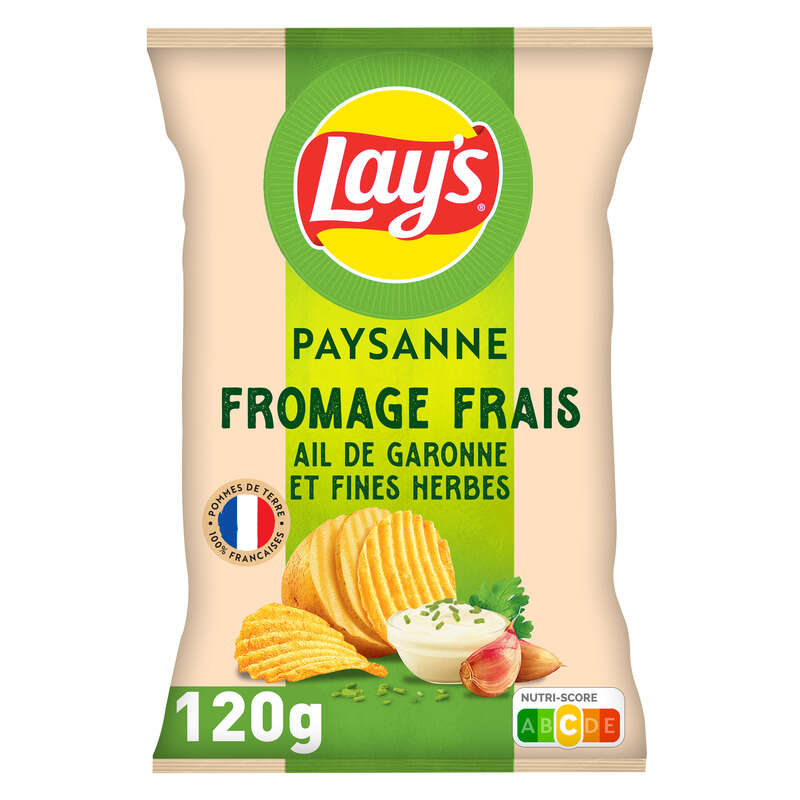 Lay's - Chips paysanne saveur fromage frais, ail de Garonne et fines herbes - Le sachet de 120g Lay's - Chips paysanne saveur fromage frais, ail de Garonne et fines herbes - Le sachet de 120g