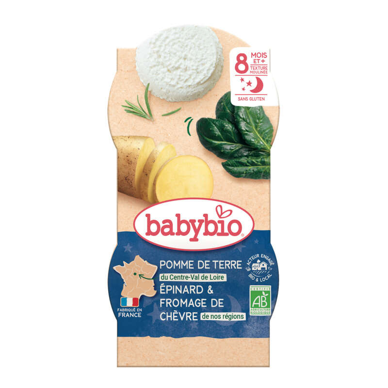 Babybio Pomme de terre du Val de Loire Epinard Chèvre 2x200g Babybio Pomme de terre du Val de Loire Epinard Chèvre 2x200g