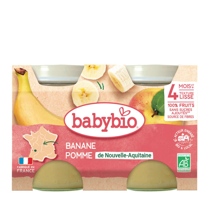 Babybio Petits Pots Banane Pomme d'Aquitaine Dès 4 Mois 2x130g Babybio Petits Pots Banane Pomme d'Aquitaine Dès 4 Mois 2x130g