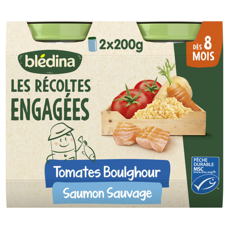Blédina Tomates boulghour saumon sauvage - dès 8 mois - 2x200g Blédina Tomates boulghour saumon sauvage - dès 8 mois - 2x200g