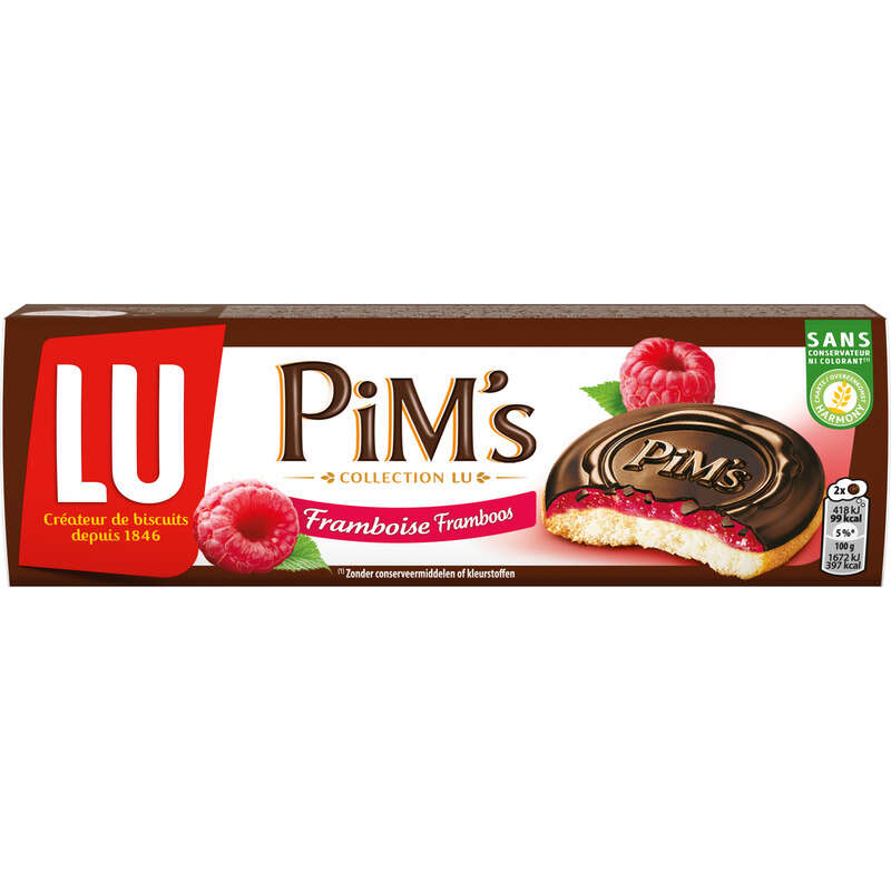 Lu Pim's Biscuits génoise Framboise et nappage Chocolat 150g Lu Pim's Biscuits génoise Framboise et nappage Chocolat 150g