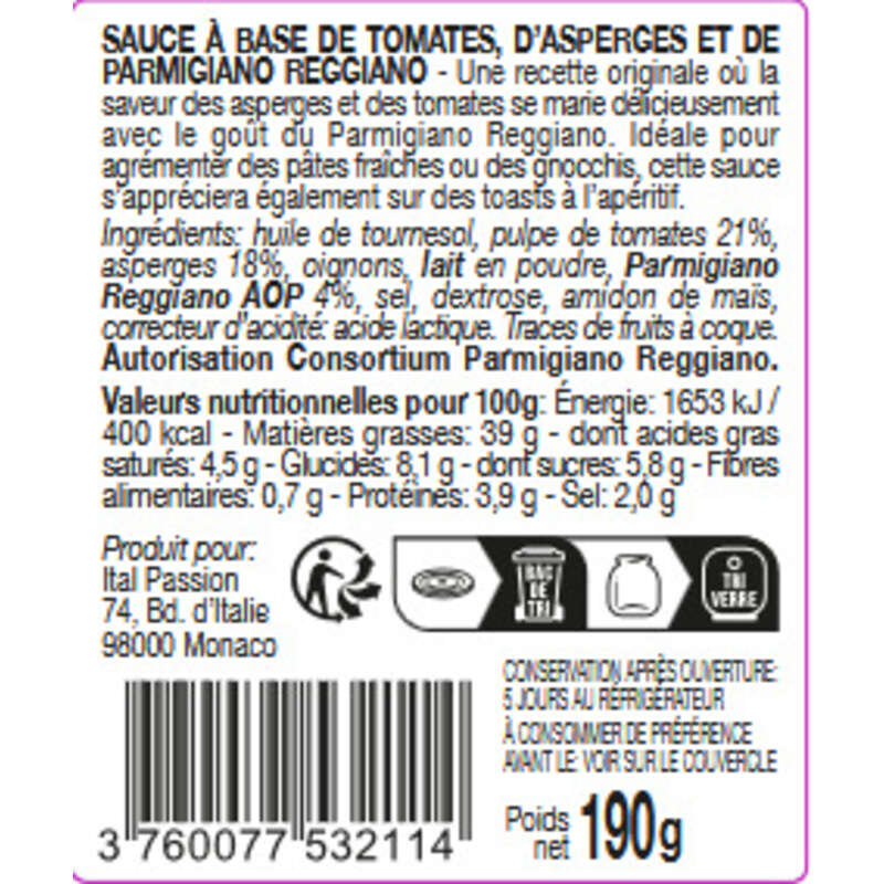 Florelli Pasta & Brushetta Asperges Tomates et Parmigiano Reggianno 190g