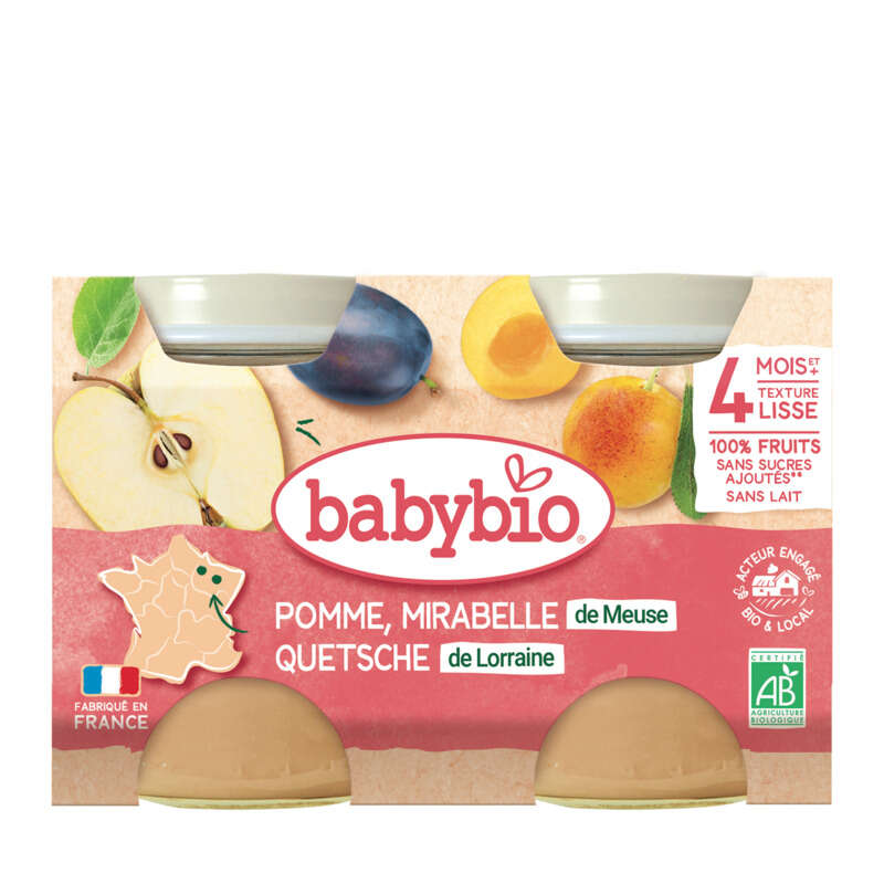 Babybio Purée de mirabelle & pomme 4M le pack de 2x130g Babybio purée de mirabelle & pomme Bio 4M le pack de 2x130g