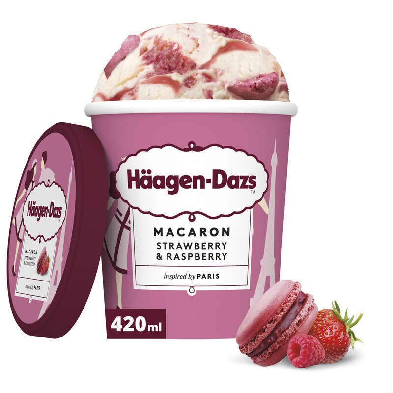 Häagen-Dazs Pot macaron fraise framboise 364g Häagen-Dazs pot macaron fraise framboise 364g