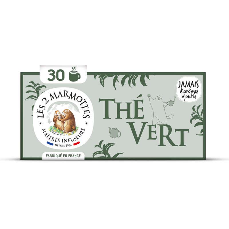 Les 2 Marmottes Thé Vert Bio 30 sachets 48g Les 2 Marmottes Thé Vert Bio 30 sachets 48g