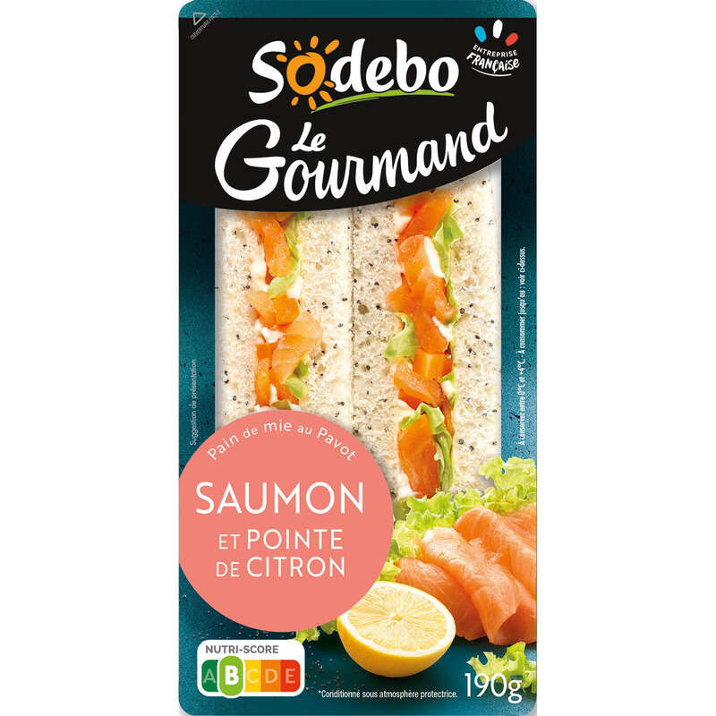 Sodebo Sandwich Gourmand club pavot saumon pointe de citron 190g Sodebo Sandwich Gourmand club pavot saumon pointe de citron 190g