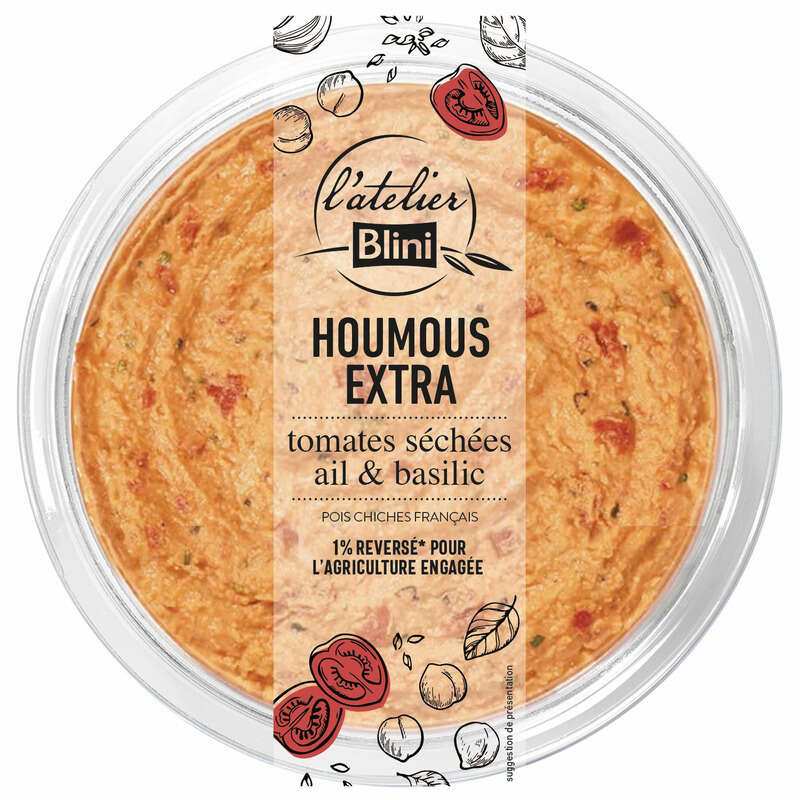 L'Atelier Blini Houmous Extra Au Tomates Séchées Ail & Basilic 175g L'Atelier Blini Houmous Extra Au Tomates Séchées Ail & Basilic 175g