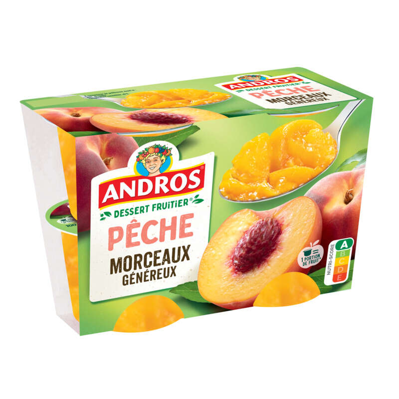 Andros Compote Pêche Morceaux généreux 4x100g Andros Compote Pêche Morceaux généreux 4x100g
