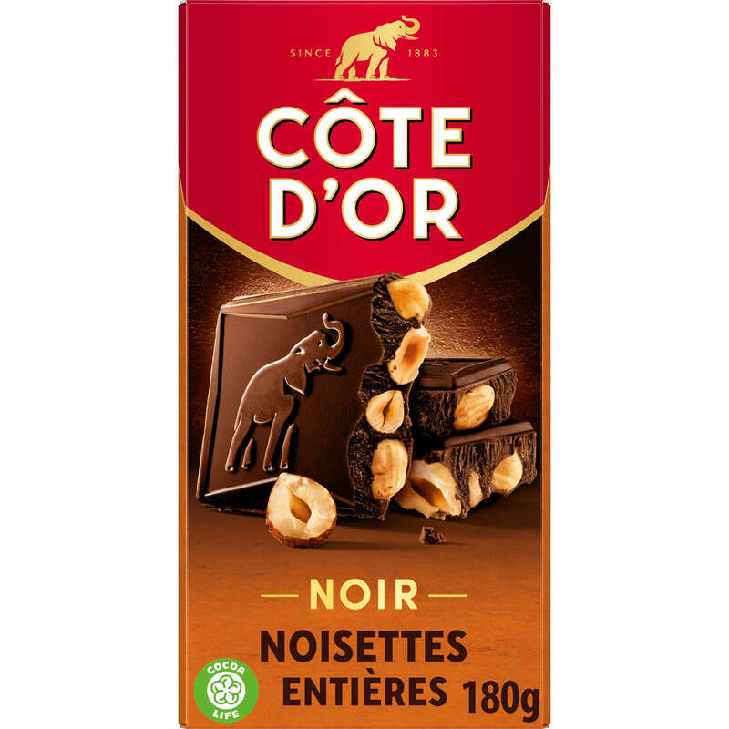 Côte D'Or Tablette Chocolat Noir Aux Noisettes Entières 180g Côte D'Or Tablette Chocolat Noir Aux Noisettes Entières 180g