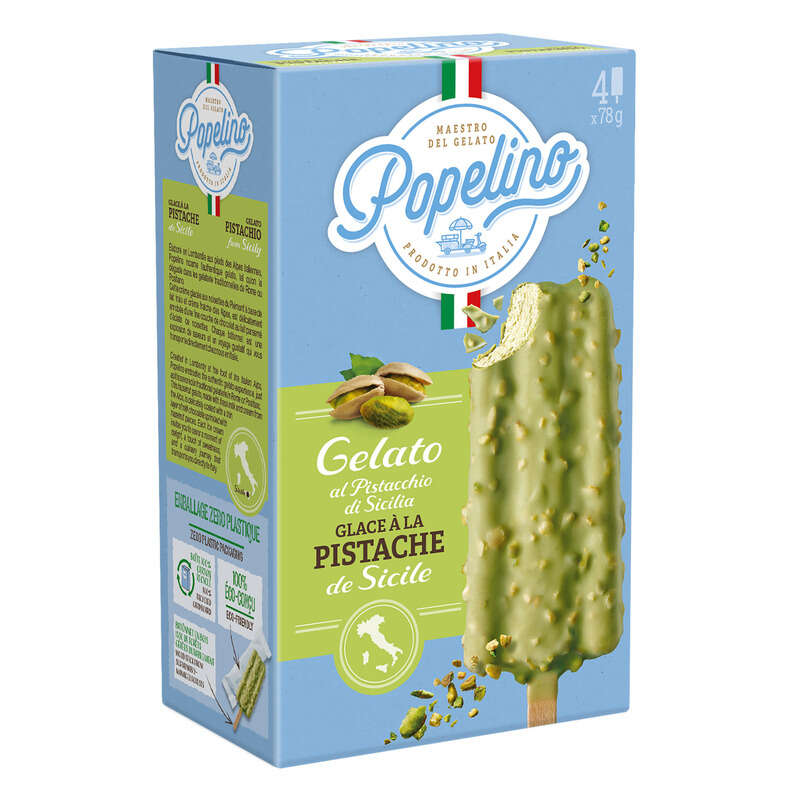 Popelino Bâtonnet pistache de Sicile enrobage chocolat blanc pistache 312g Popelino Bâtonnet pistache de Sicile enrobage chocolat blanc pistache 312g