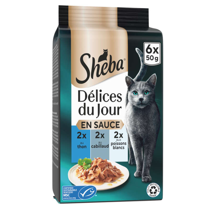 Sheba Sachets Délices du jour en sauce au poisson pour chat 6x50g Sheba Sachets Délices du jour en sauce au poisson pour chat 6x50g