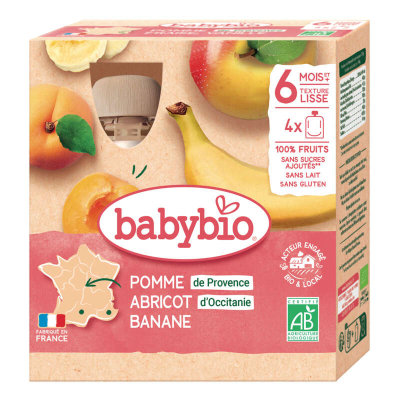 Babybio Compote Pomme Abricot Banane Dès 6 Mois 4x90g Babybio Compote Pomme Abricot Banane Dès 6 Mois 4x90g