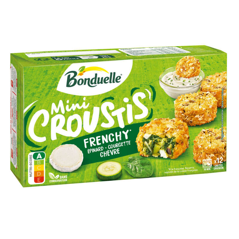 Bonduelle Mini croustis frenchy épinard courgette chèvre 240g Bonduelle Mini croustis frenchy épinard courgette chèvre 240g
