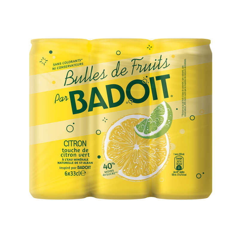 BADOIT Canettes Bulles de Fruits Citron Touche de Citron Vert 6x33CL BADOIT Canettes Bulles de Fruits Citron Touche de Citron Vert 6x33CL