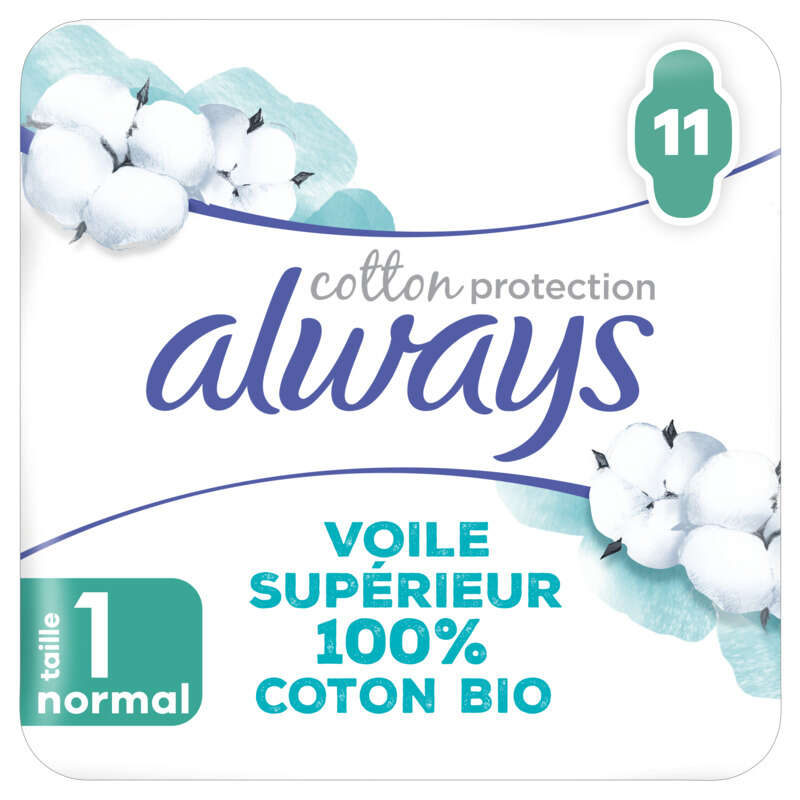 Always Cotton Protection Serviettes Hygiéniques 100% Coton T.1 normal x11 Always Cotton Protection Serviettes Hygiéniques 100% Coton T.1 normal x11