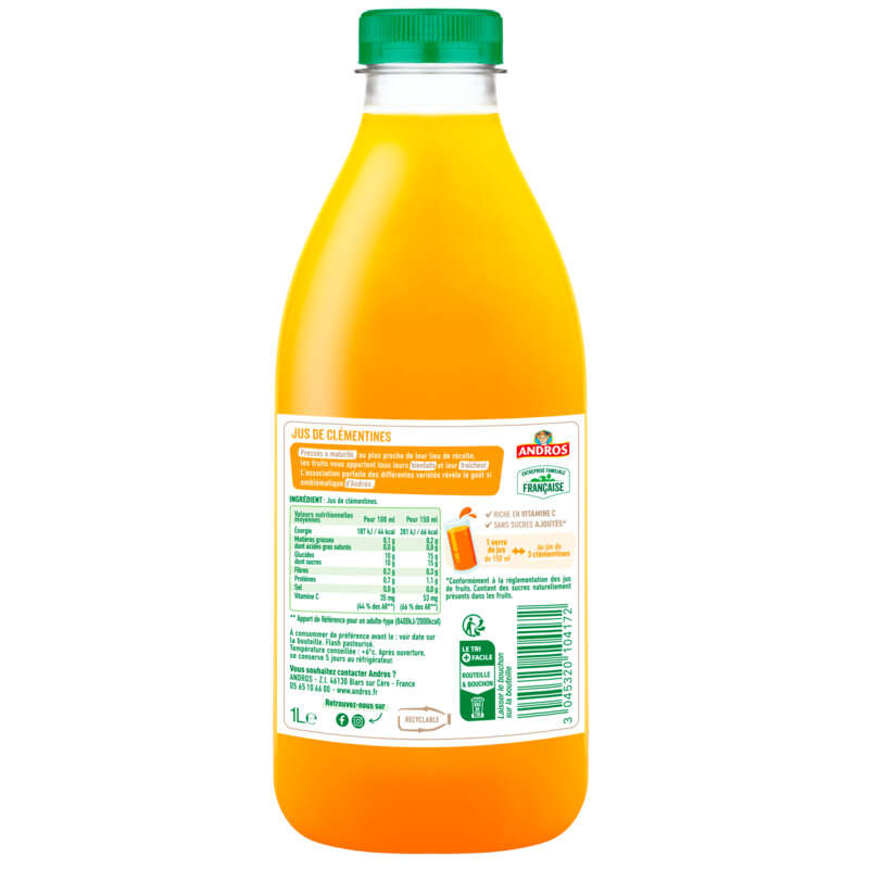 Andros Jus de Clémentine la bouteille de 1L