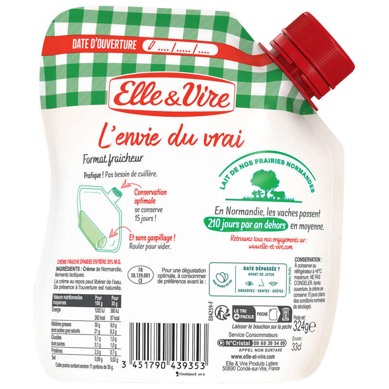 Elle & Vire Crème De Normandie Épaisse Entière 30% M.G.. 33cl