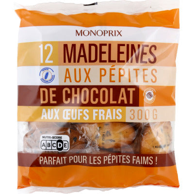 Monoprix Madeleines aux pépites de chocolat x12 300g Monoprix Madeleines aux pépites de chocolat x12 300g