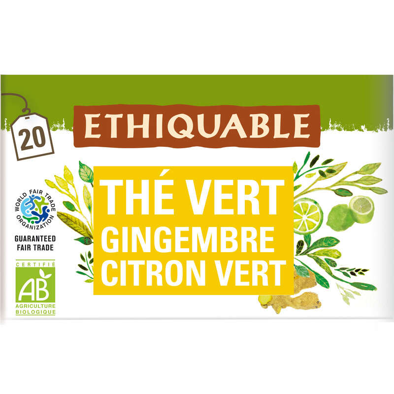 Ethiquable Thé Vert Gingembre Citron Vert Bio 36g Ethiquable Thé Vert Gingembre Citron Vert Bio 36g