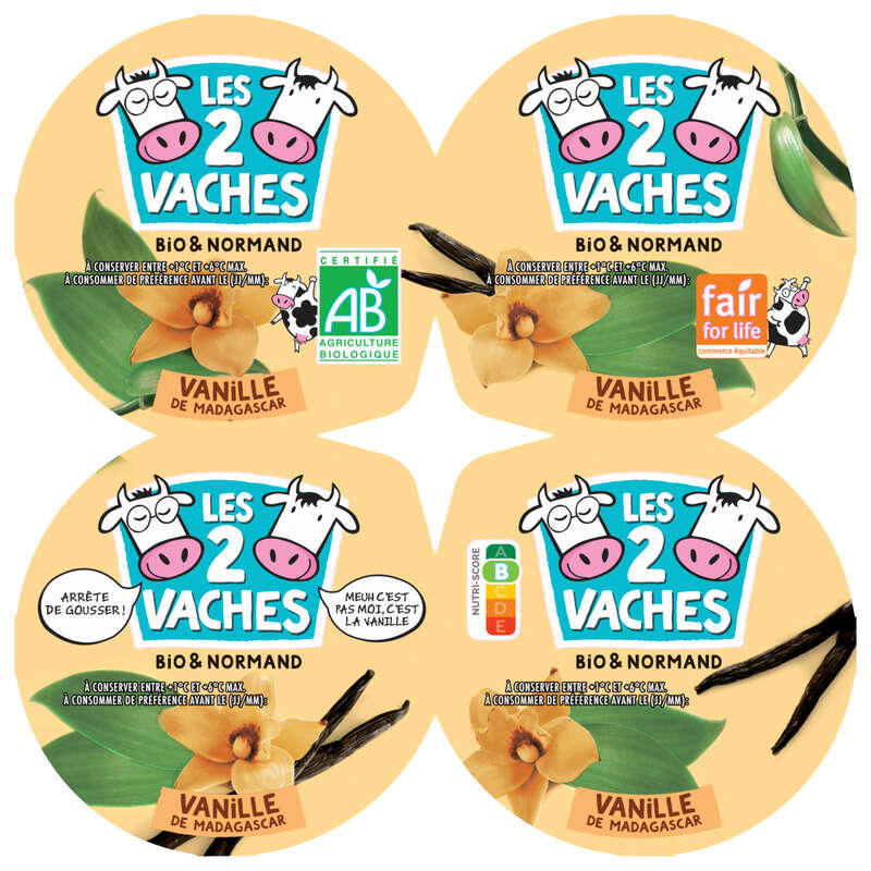 Les 2 Vaches Yaourt Vanille Madagascar Bio 4x115g