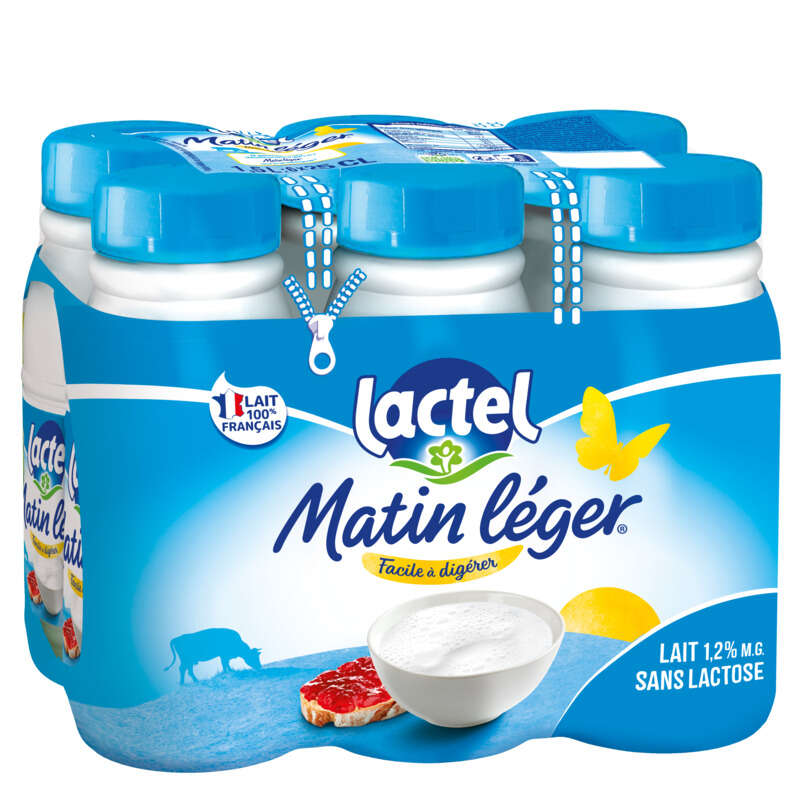 Matin Léger de Lactel à 1.2% de m.g. UHT bouteille 6x25cl Matin Léger de Lactel à 1.2% de m.g. UHT bouteille 6x25cl