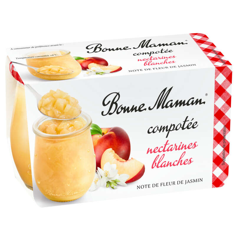 Bonne maman Compotée nectarine blanche jasmin 2x130g Bonne maman Compotée nectarine blanche jasmin 2x130g