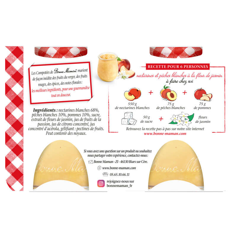 Bonne maman Compotée nectarine blanche jasmin 2x130g
