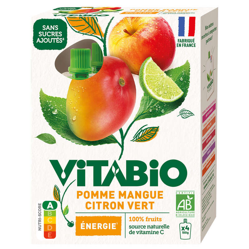 Vitabio Gourde Fruits Pomme Mangue Citron vert Bio 4x100g Vitabio Gourde Fruits Pomme Mangue Citron vert Bio 4x100g