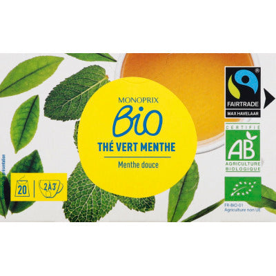 Monoprix Bio Thé vert menthe 20 sachets 36g Monoprix Bio Thé vert menthe 20 sachets 36g