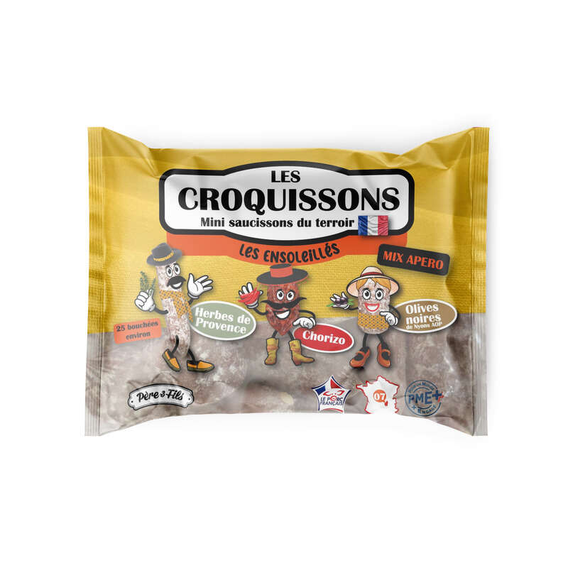 Les Croquissons Mini Saucissons du terroir Herbes de Provence, Chorizo & Olives Noires 130g Les Croquissons Mini Saucissons du terroir Herbes de Provence, Chorizo & Olives Noires 130g