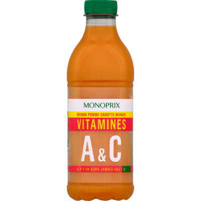 Monoprix Jus vitamines A & C orange, pomme, carotte, mangue 1L Monoprix Jus vitamines A & C orange, pomme, carotte, mangue 1L