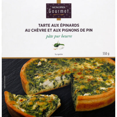 Monoprix Gourmet Tarte Épinards Chèvre, Pâte Feuilletée, Surgelée 550g Monoprix Gourmet Tarte Épinards Chèvre, Pâte Feuilletée, Surgelée 550G