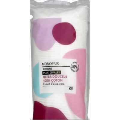 Monoprix Cotons Maxi Ovales Ultra Douceur Aloe Vera x50 Monoprix Cotons Maxi Ovales Ultra Douceur Aloe Vera x50