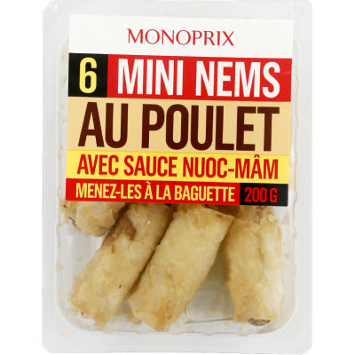 Monoprix mini nems au poulet avec sauce nuoc-mâm 200g Monoprix mini nems au poulet avec sauce nuoc-mâm 200g