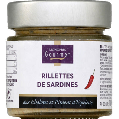 Monoprix Gourmet Rillettes de Sardines Échalotes & Piment d'Espelette 100g Monoprix Gourmet Rillettes de Sardines Échalotes & Piment d'Espelette 100g