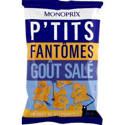 Monoprix Snacks P'tits Fantômes goût salé 80g Monoprix Snacks P'tits Fantômes goût salé 80g