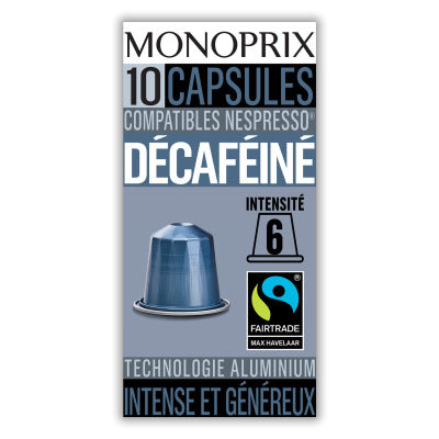 Monoprix Café Décaféiné Intensité 6 10 Capsules 50g Monoprix Café Décaféiné Intensité 6 10 Capsules 50g