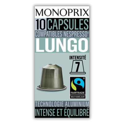 Monoprix Café Lungo Intensité 7 x10 Capsules 50g Monoprix Café Lungo Intensité 7 x10 Capsules 50g