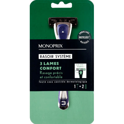 Monoprix Rasoir Système Confort 3 Lames 1 Manche 2 Têtes Monoprix Rasoir Système Confort 3 Lames 1 Manche 2 Têtes