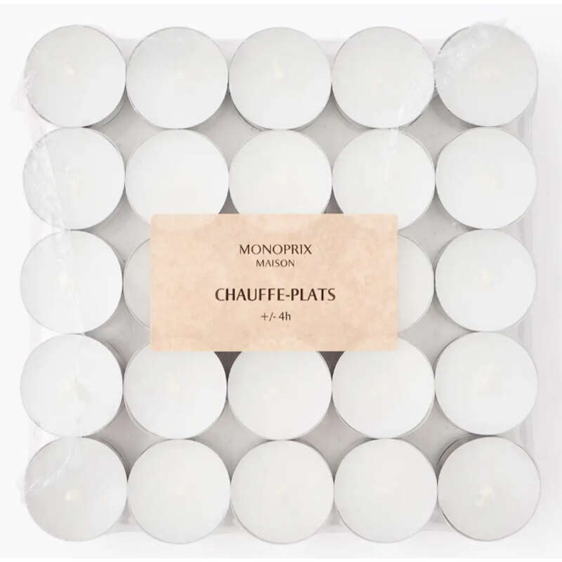 Monoprix Maison Bougies Chauffe Plat Non Parfumées X50, Blanc Monoprix Maison Bougies Chauffe Plat Non Parfumées X50, Blanc
