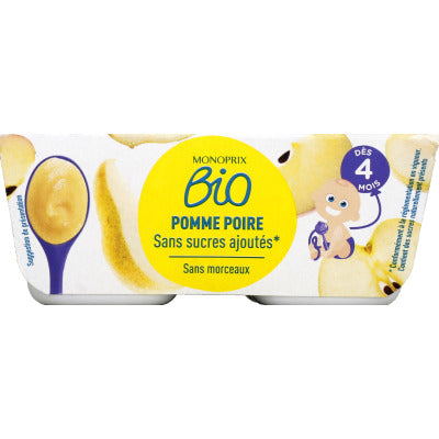 Monoprix Bio Compote Pommes poires sans sucres ajoutés Dès 4 mois 4x100g Monoprix Bio Compote pommes poires sans sucres ajoutés Dès 4 mois 4x100g