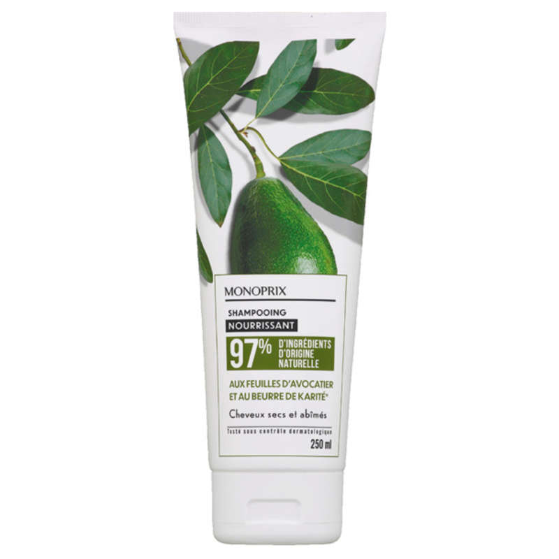 Monoprix Shampooing nourrissant aux feuilles d'avocatier et beurre de karité 250ml Monoprix Shampooing nourrissant aux feuilles d'avocatier et beurre de karité 250ml