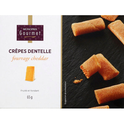 Monoprix Gourmet Crêpes dentelle au cheddar 65g Monoprix Gourmet Crêpes dentelle au cheddar 65g