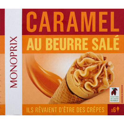 Monoprix Cônes de glace au caramel au beurre salé 429g Monoprix Cônes de glace au caramel au beurre salé 429g