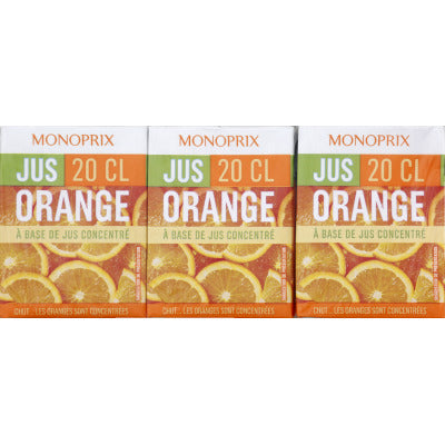 Monoprix Jus d'orange à base de jus concentré 6x20cl Monoprix Jus d'orange à base de jus concentré 6x20cl