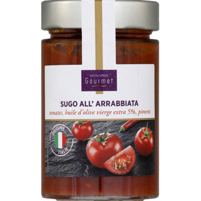 Monoprix Gourmet Sugo all'arrabbiata, tomates, huile d'olive et piment 180g Monoprix Gourmet Sugo all'arrabbiata, tomates, huile d'olive et piment 180g