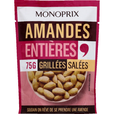 Monoprix Amandes entières grillées et salées 75g Monoprix Amandes entières grillées et salées 75g