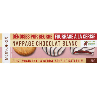 Monoprix Génoises Pur Beurre Fourrage à la Cerise 150g Monoprix Génoises Pur Beurre Fourrage à la Cerise 150g