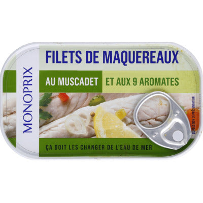 Monoprix Filets de Maquereaux au Muscadet et aux 9 Aromates 65,7g Monoprix Filets de Maquereaux au Muscadet et aux 9 Aromates 65,7g